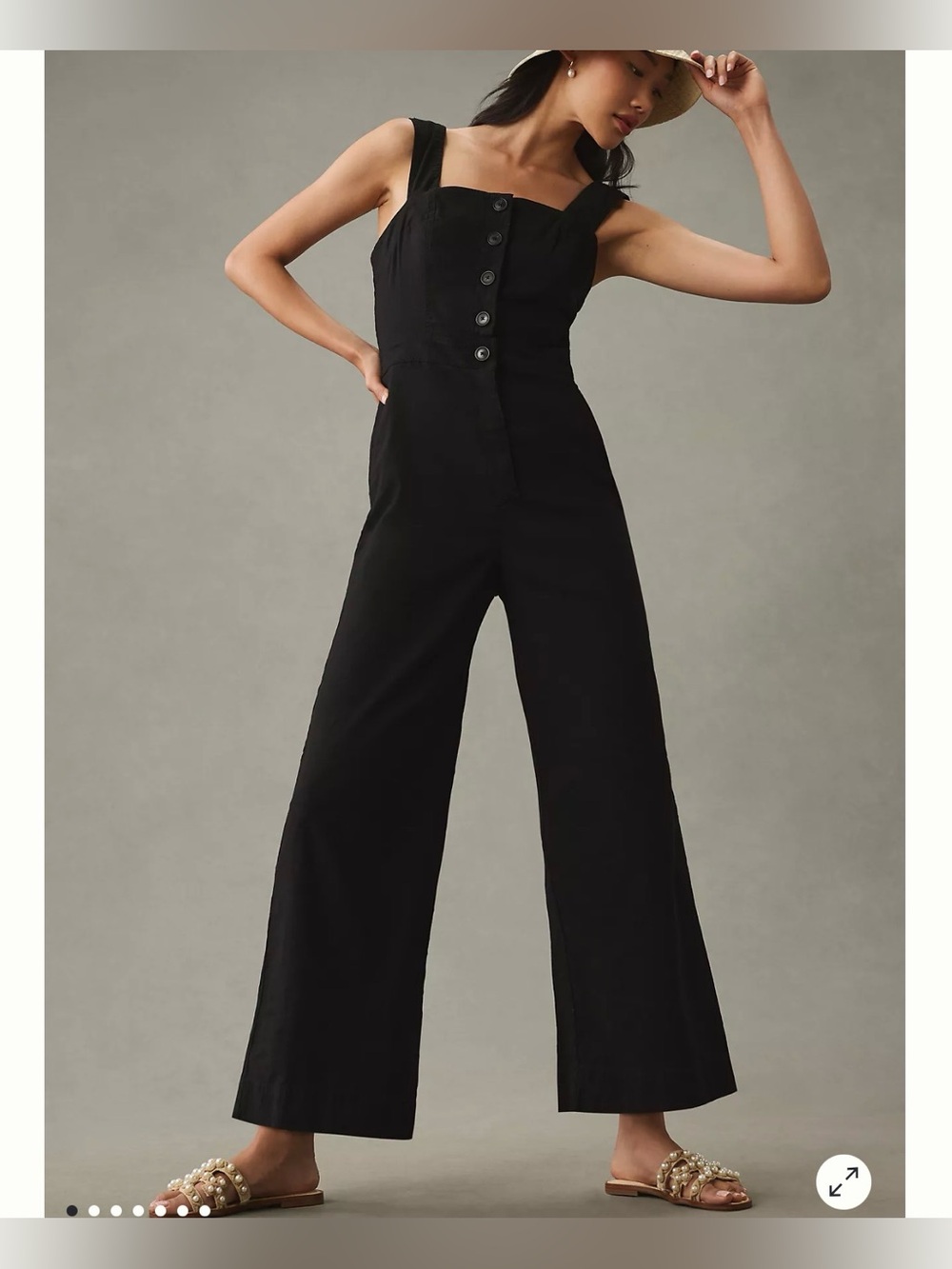 Maeve by Anthropologie Black Wide-Leg Jumpsuit with Button Front SZ: